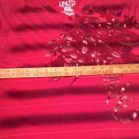 Ecko Unltd The Exhibit Shirt Men 2XL Red Stripe Y2K Foil Graphic Retro V Neck - Picture 5 of 13